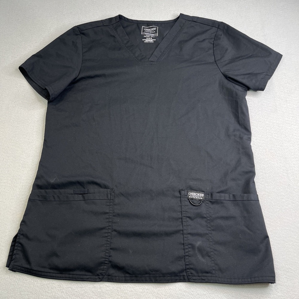 Cherokee Scrub Top Unisex Medium Black Revolution V-Neck Stretch Pockets